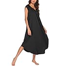 Ekouaer Womens Nightgown V Veck Cap Sleeve Nightshirt Soft Long Lounge Wear D-black