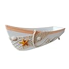 Beach Theme Display Boat Tray with Star Fish Sea Shell and Fish Net, 17’’L, White Wooden Nautical Boat Decor, Miniature Boat Model, Decorative Boat