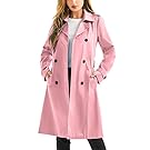 FARVALUE Women's Waterproof Trench Coat Long Double Breasted Windbreaker Classic Belted Lapel Overcoat with Removable Hood