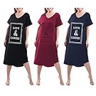 FEREMO 3 Pack Plus Size Nightgowns V Neck Nightshirts Short Sleeve Printed Sleepwear Soft Loungewear for Women