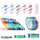 Nail Art Striping Tape Lines 18 pcs Mermaid Candy Color Adhesive Nail Stickers,Rolls Nail Strips Tape Decals for Design Hologram Purple Blue Grey Line Nail Art