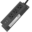 CCCEI 3 Outlets Wall Mount Power Outlet Strip with USB, Under Desk Power Strip Mountable Large Flat Plug, Desk Mount Power Strip with 6FT Power Cord.