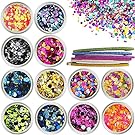 12 Boxes Nail Glitter Flakes Colorful Round Sequins Paillette, 6 Rolls Mixed Colors Striping Tape Line Sticker, for Manicure Nail Art Decoration